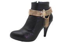 New Women Gold Mesh Metal Chain Boot Bracelet Shoe Sun Artsy Wave Charm Tassel