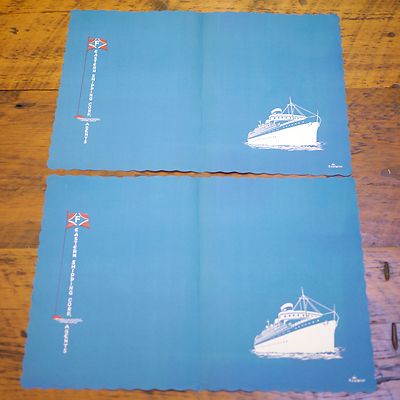 Pair of Vintage Eastern Shipping Corp Agents Cruise Ship Blue Placemats