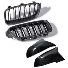 Carbon Fiber Kidney Grill +Side Mirror Cover Cap for 12-18 BMW F30 F31 328i 335i