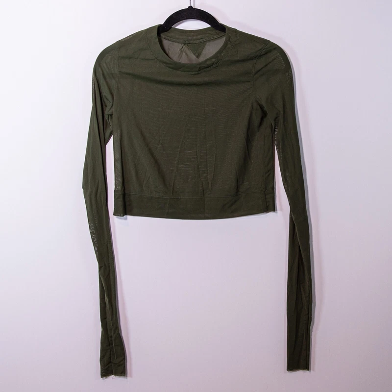 alo-yoga semi sheer mesh crew neck long sleeve shirt
