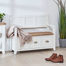 Cheshire White Painted Monks Hall Bench with 3 Drawers - Storage Seat - CW38