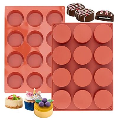 2Pack 12-Cavity Silicone Oreo Round Molds Cylinder Candy Chocolate Pudding Molds