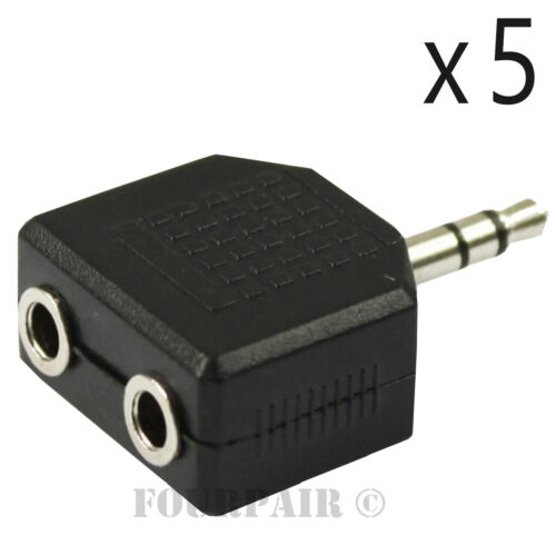 Lot de 5 - Adaptateur audio stéréo Y séparateur 3,5 mm - 1/8" mâle à (2) femelle - Photo 1/2