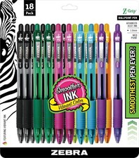 Zebra Z Grip Assorted Ballpoint Pens Pack of 18 Medium Point 1.0mm