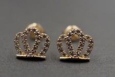 14K Solid Yellow Gold 9mm x 7.5 mm Crown CZ Stud Earring.
