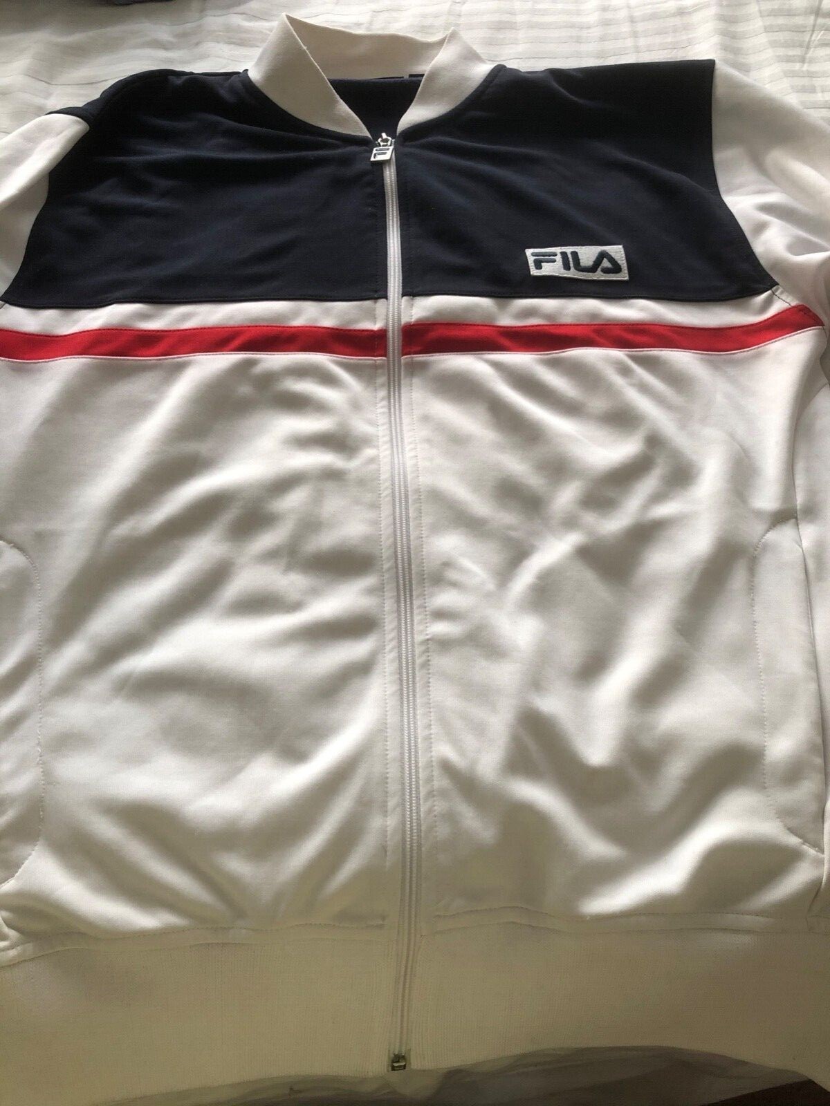 felpa con cappuccio fila bianca rossa blu