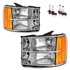 Pair Chrome Headlights For 2007-2013 Gmc Sierra 1500 2500hd 3500hd Wbulbsused Pair Chrome Headlights For 2007-2013 Gmc Sierra 1500 2500hd 3500hd Wbulbsused