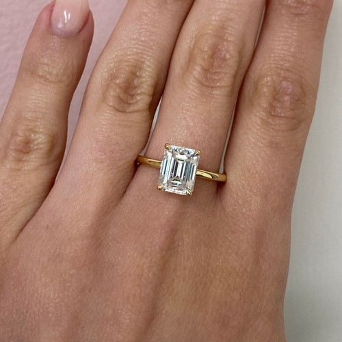2 Ct Emerald Cut IGI Lab Grown Diamond Hidden Halo Wedding Ring 14K Yellow Gold - Picture 3 of 11