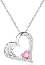 Heart Birthstone Necklaces for Women S925 Sterling Silver Heart Pendant Necklace