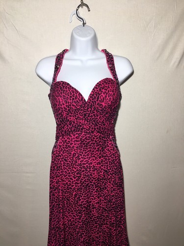 New Riva Designs Fuchsia Black Leopard Formal Dress #6535 Women Size 4 - Picture 3 of 10