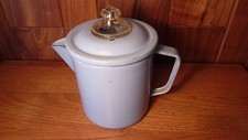 ADORABLE DISPLAY VINTAGE SMALL LIGHT BLUE ENAMELED METAL PERCULATOR COFFEE POT