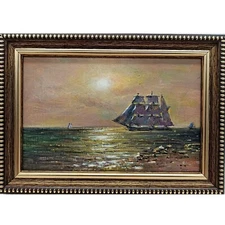 Seascape sailboat oil painting Original art Impressionism Impasto painting 4x6