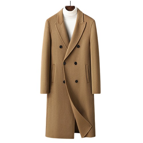 Cappotto uomo autunno/inverno lana lungo doppiopetto trench cappotto giacca a vento - Foto 10 di 17