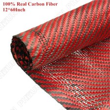 12" x 60" Black Red 3K Carbon Fiber Fabric 220gsm 2x2 twill Weave Cloth
