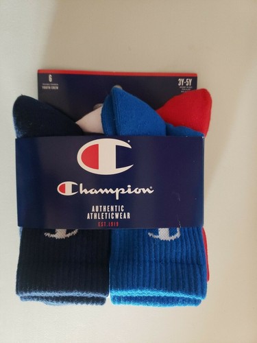 CHAMPION Youth 6-Pack Crew Socks Size 3Y-5Y Gray*Black*White*Red*Blue*Navy Combo - Picture 4 of 5