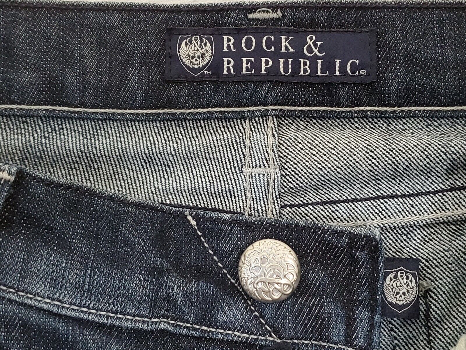 Rock Republic Jeans 27 Womens Blue Denim Bootcut Stretch Distressed  Embroidered