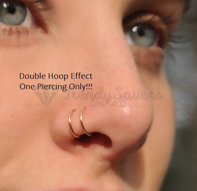 Double Sterling Silver Nose Minimalist Ring Single Pierced Small Nose Hoop 1 Pc