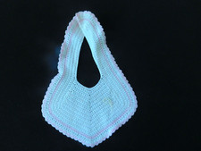 Vintage White and Pink Crochet Small Baby Doll Bib Button Closure
