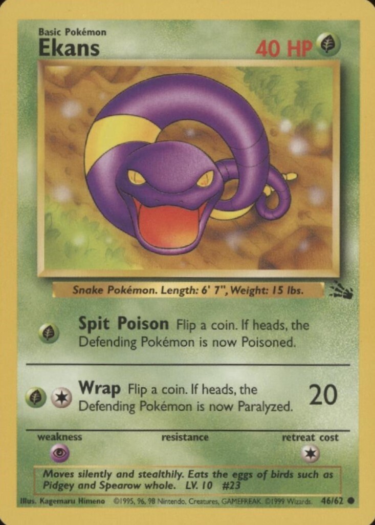 Ekans Non-Holo WOTC Pokemon Card 46/62 Fossil Set EXCELLENT