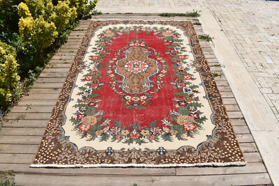 #ad Turkish Rug 5x8 Handwoven Oushak Rug 168x265cm Natural Wool Carpet Red Rug $625.21