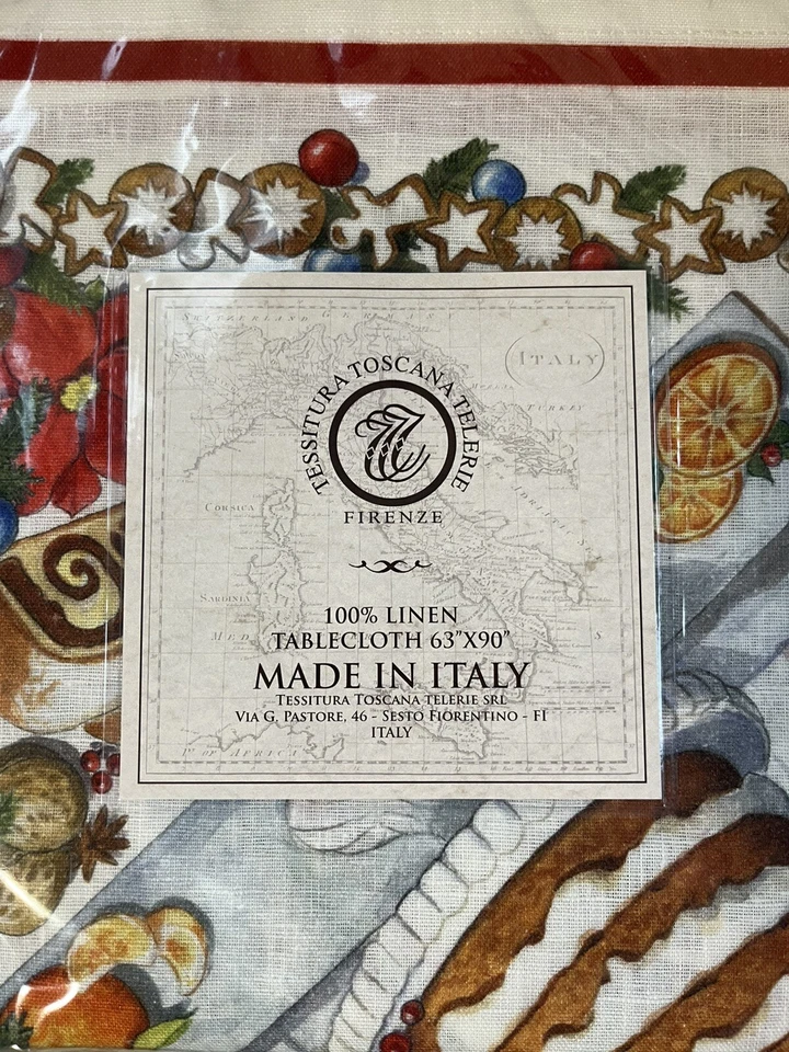 Tessitura Toscana Telerie Firenze Christmas Linen Tablecloth 63" x 90" - Image 3 of 4