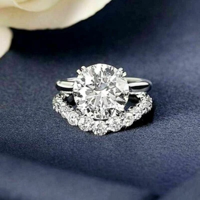 3 Kt Rund Brillant Solitär Diamant Damen Ring Set Verlobungsring Weißgold-Finish - Bild 1 von 4