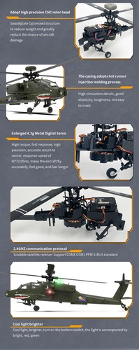 YXZNRC F11 AH-64D Apache 6Axis Gyro 2.4G 6CH 3D Aircraft RC Helicopter 2 Battery - Picture 12 of 23