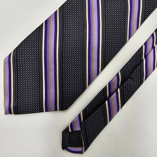 ROBERT TALBOTT BEST OF CLASS SILK TIE BLACK PURPLE MICRO DOT STRIPE 3.5" X 58" - 第 1/2 張圖片