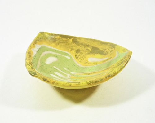 GORKA LIVIA, SMALL YELLOW RETRO BOWL WITH BIRD 4.5", 1950'S ART POTTERY ! (G327) - Picture 7 of 9