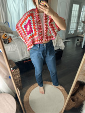 Vintage Handmade Women  s Granny Square Shawl Cardigan Crochet One Size Barbie