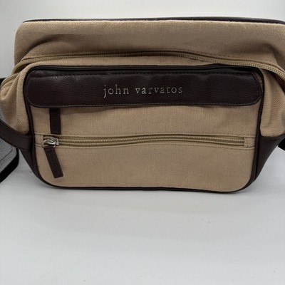 John Varvatos Artisan Men Toiletry Bag Beige Linen Cotton Dopp Kit Travel Pouch