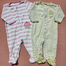 2 Vintage Carters Baby 3-6 Month Lightweight Terry Cotton Sleepers Frog Cupcake