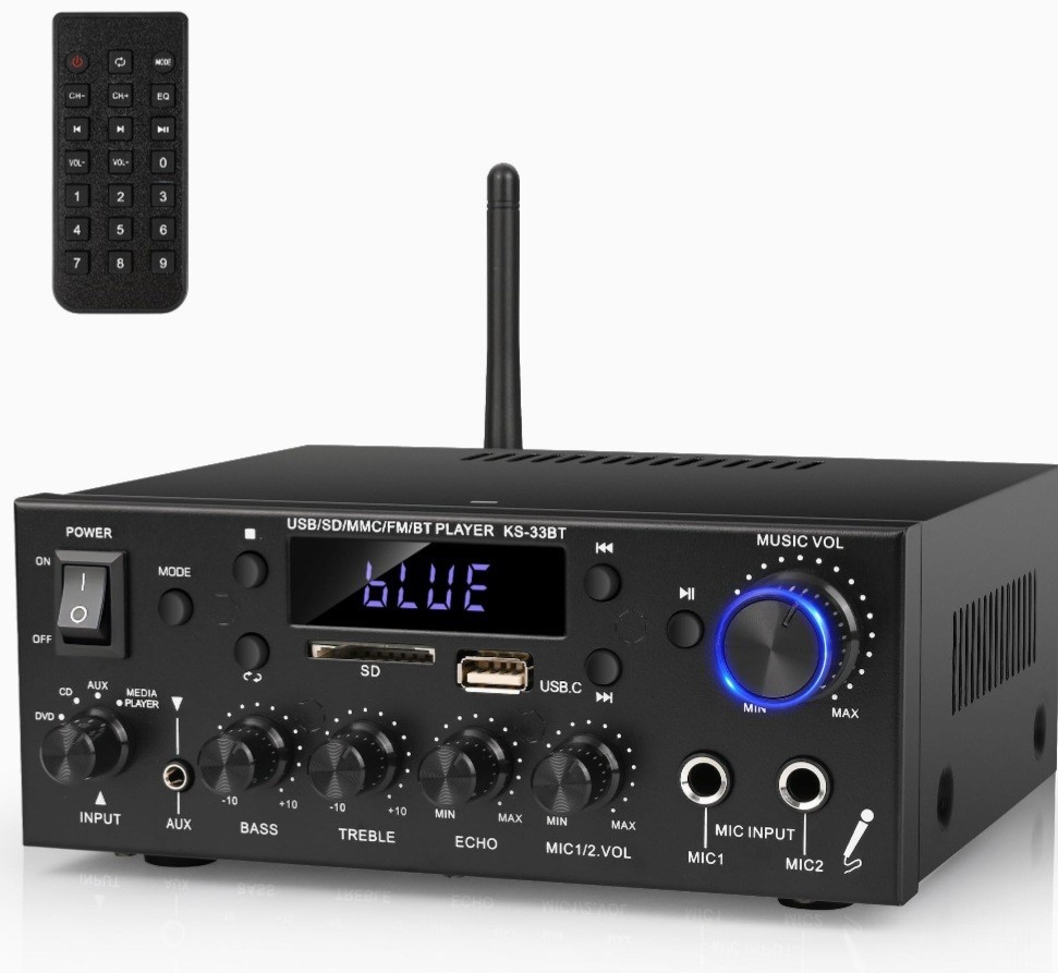 Romica Stereo Audio Amplifier, 2 Channel 500W Bluetooth 5.0 Home Theater Powe...