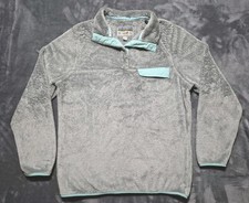 Jachs Womens Medium Sweater Pullover Cabin Sherpa Fleece Mock Gray Blue Outdoor