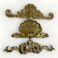 vintage neoclassical style aged gold brass architectural wall pediments Plaques