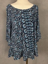 Style&Co. Women's Blue Blouse Floral Pattern 3/4 Sleeve Size 3XL New Without Tag