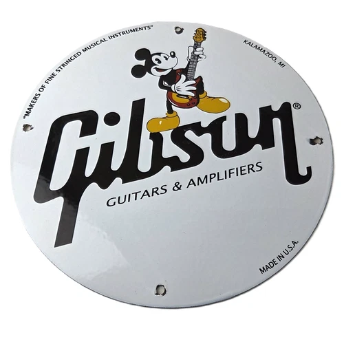 Vintage Gibson Guitars - Mickey Mouse Porcelain Gas Pump Service Station Sign