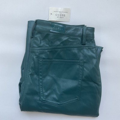 Guess Women s Kelly Faux Leather Jeans  Straight Fit In Teal Size 26