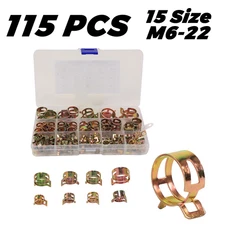 115 6-22mm Spring Hose Clamps Fastener Fuel Water Line Pipe Air Tube Clips Kit