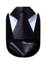 Black Ties for Men Formal Business Silk Tie and Pocket Square Set Classic Sol...