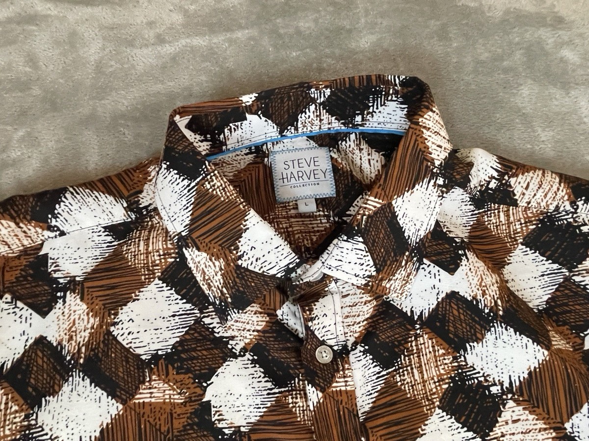 steve harvey dress shirts Steve Harvey Collection Diamond Pattern Shirt !! Brown White Black !! Large  !