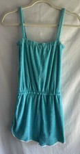 Vintage 70s 80s Beachwear by Eyefuls Teal Terry Cloth Romper Playsuit Size M