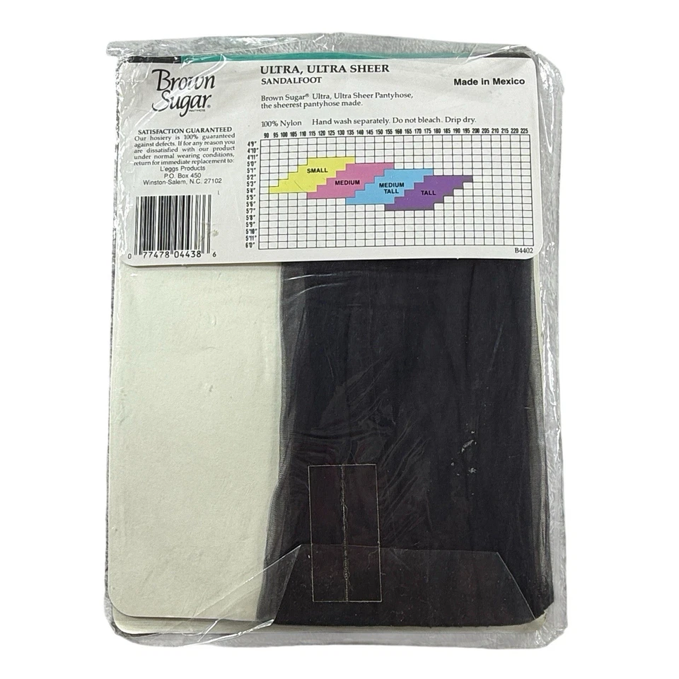 Brown Sugar Pantyhose Med Tall Off Black B4402 Sandalfoot Ultra Sheer Vtg - Image 2 of 4