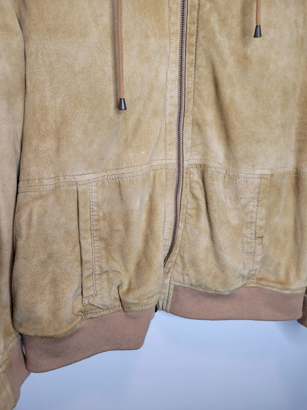 Carbon2Cobalt Spyglass Suede Hoodie Jacket L Wheat Brown Sherpa Lined image 4