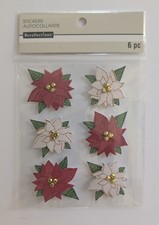 Red  White Poinsettias Christmas Flowers Scrapbooking Stickers by Recollections