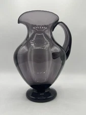 HTF Blenko Glass #5828S Mulberry Pitcher-1 Year Color & Design Husted Etched