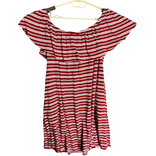 Lane Bryant Convertible Neckline Dress Women Size 14 Red White Striped Pockets - Picture 2 of 7