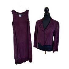 Vtg Womens Midi Dress & Jacket Rabbit Rabbit Designs 10P Purple Set Rayon USA