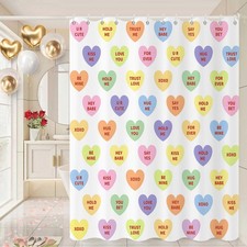 Valentine Shower Curtain Colorful Candy Heart Love Waterproof 72x72 Inch Hooks