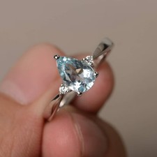 promise ring aquamarine ring March birthstone gems blue gemstone sterling silver